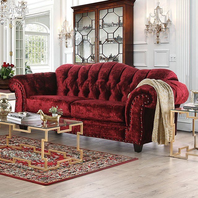 Furniture of America GELLIGAER SOFA Rolled Arms, Button Tufted Back & Arms  and Tapered Block Legs