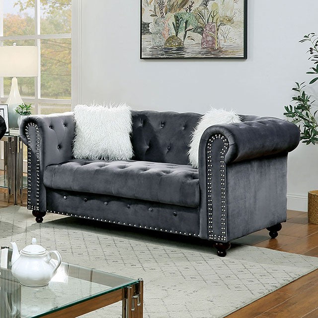 Furniture of America GIACOMO SOFA Button Tufted & Nailhead Trim Pillows Included