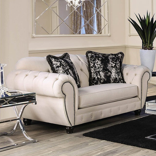 Furniture of America GILDA LOVE SEAT Button Tufted Padding & Nailhead Trim Pillows Included