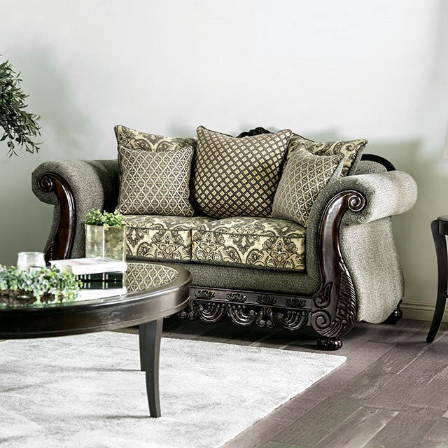 Furniture of America JUSTINA LOVE SEAT High-Density Foam Cushions & Loose Back Pillows Bun Feet, Pillows Included
