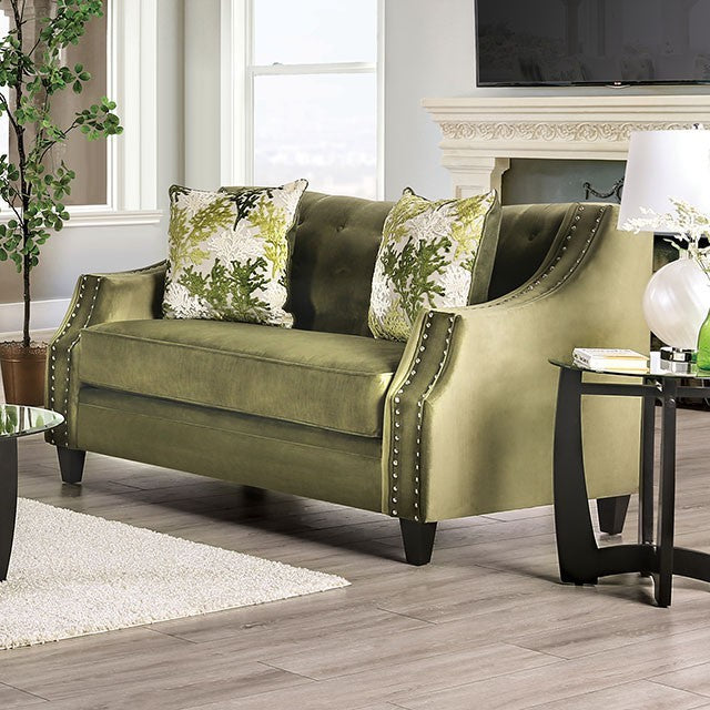 Furniture of America KAYE SOFA Tapered Legs & Individual Nailhead Trim Bench Cushion