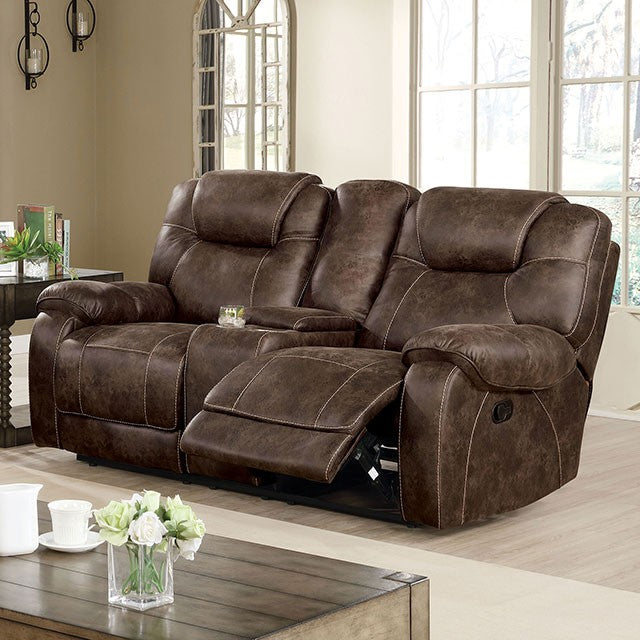 Furniture of America KENNEDY SOFA Contrast Stitching & Padded Armrests Storage Console