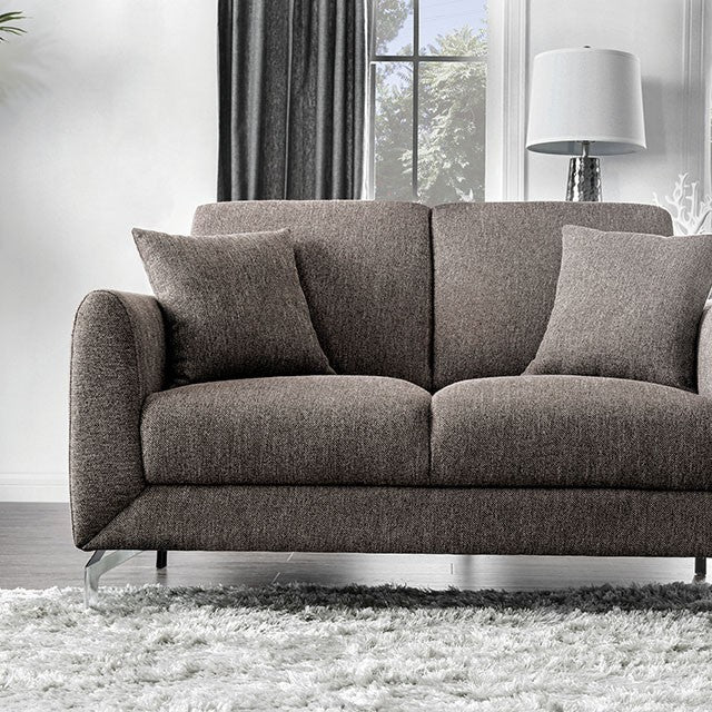 Furniture of America LAURITZ LOVE SEAT Stainless Steel Legs &  High-Density Foam Cushions Pillows Included