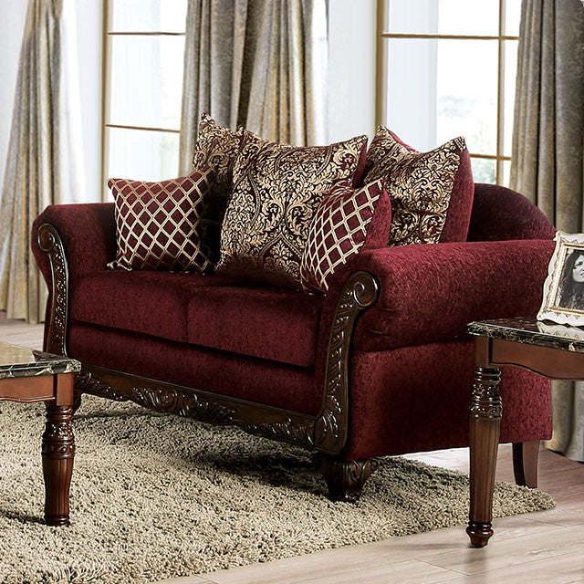 Furniture of America LETIZIA SOFA Wooden Cabriole Bracket Leg & Pillows Included US-Made (Incl. Foreign Materials)