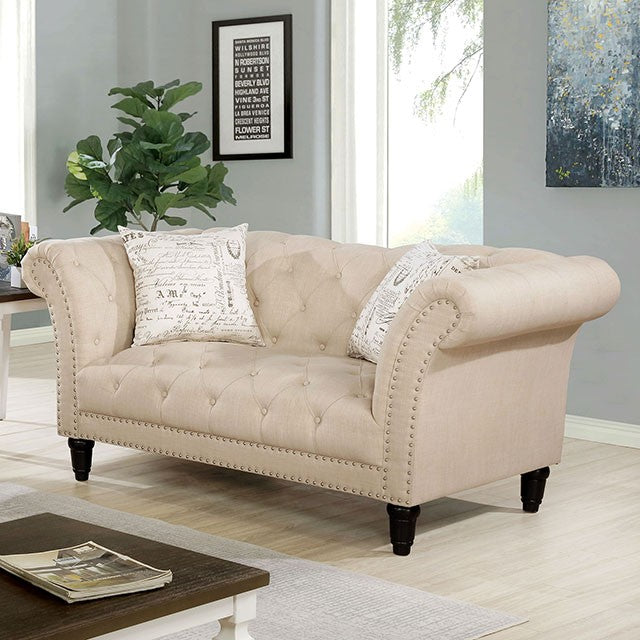 Furniture of America LOUELLA SOFA Nailhead Trim & Turned Front Legs Includes Accent Pillows