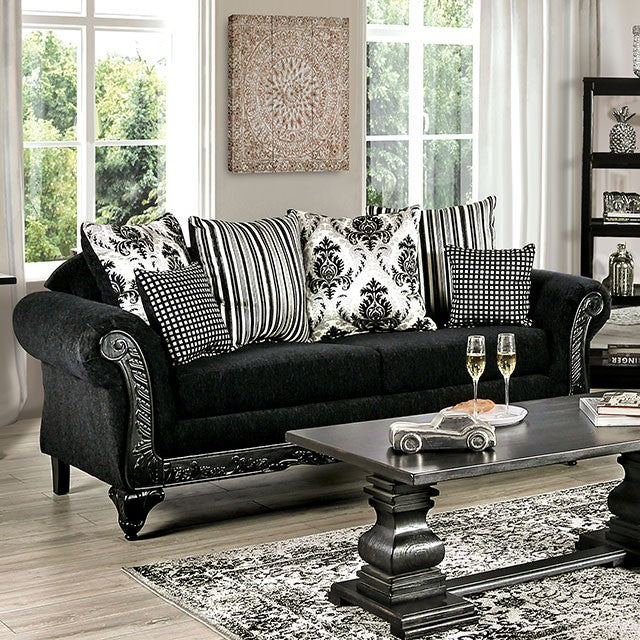 Furniture of America LUCIANO SOFA Intricately Wood-carved Trim, Classic Rolled Arms & High Density Foam Cushions