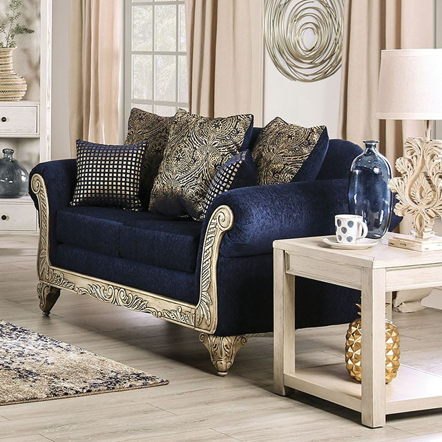 Furniture of America MARINELLA SOFA Intricately Wood-carved Trim & Classic Rolled Arms High Density Foam Cushions