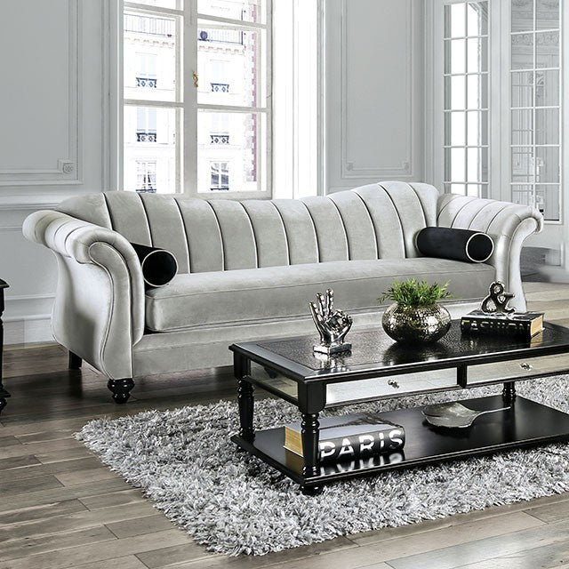 Furniture of America MARVIN SOFA Single Cushion Seat, Round Bun Feet and Lumbar Pillows Included