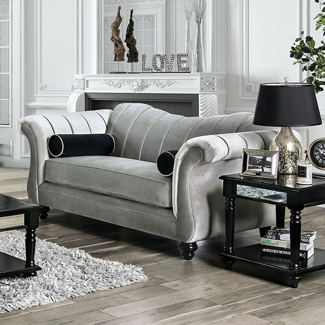 Furniture of America MARVIN SOFA Single Cushion Seat & Round Bun Feet Lumbar Pillows Included