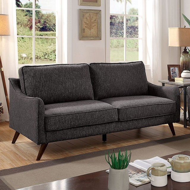 Furniture of America MAXIME SOFA Tapered Angled Legs & Matching Welt Curved Track Arms