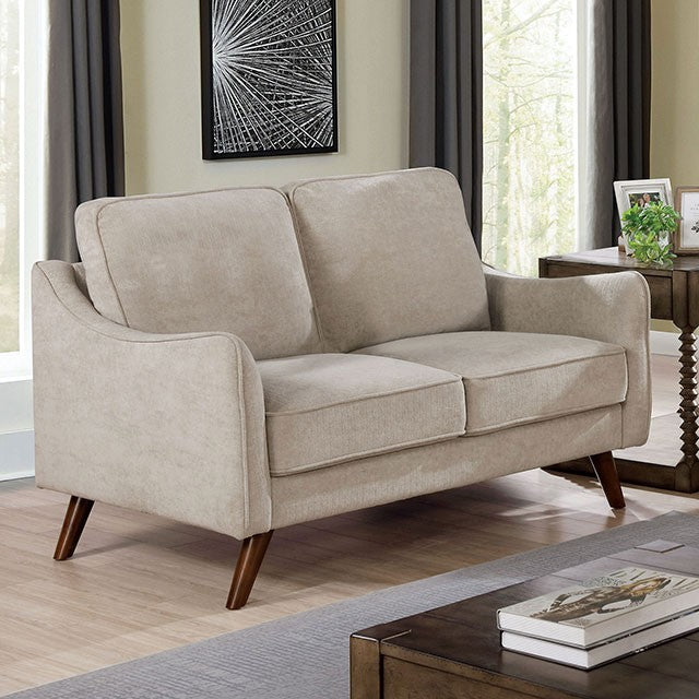 Furniture of America MAXIME SOFA Tapered Angled Legs & Matching Welt Curved Track Arms