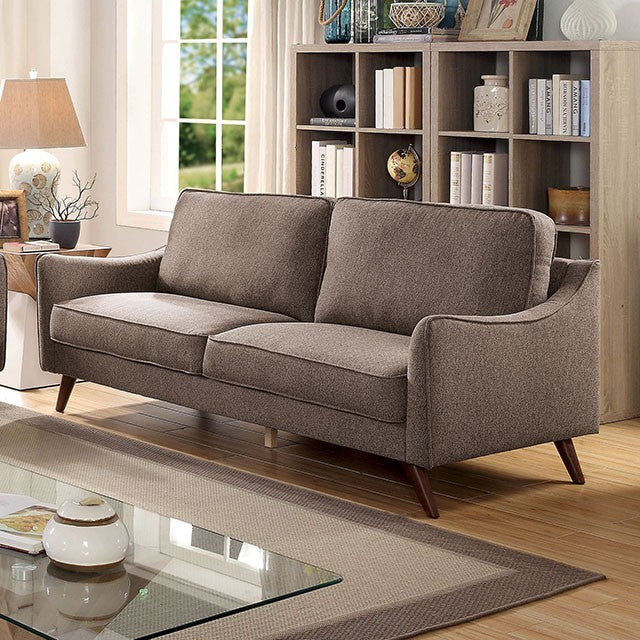 Furniture of America MAXIME SOFA Tapered Angled Legs & Matching Welt Curved Track Arms