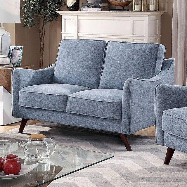 Furniture of America MAXIME LOVE SEAT Tapered Angled Legs & Matching Welt Curved Track Arms