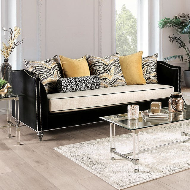 Furniture of America MAYA SOFA High Track Arms, Nailhead Trim & Turned Legs Pillows Included