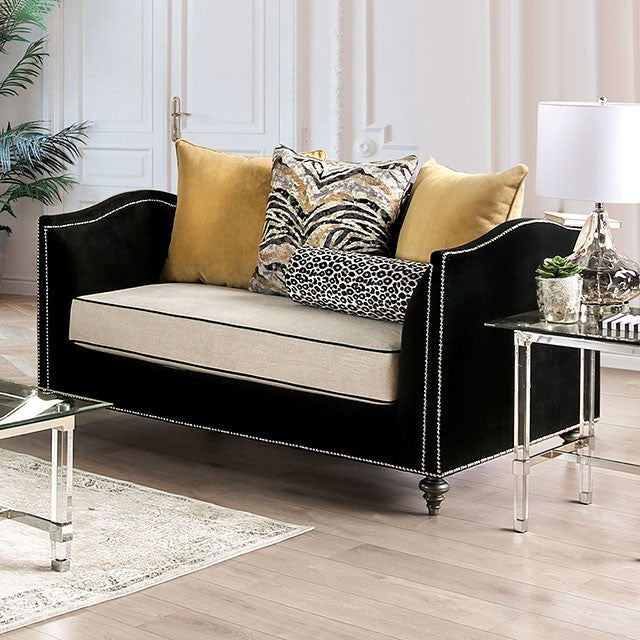 Furniture of America MAYA SOFA Turned Legs & Pillows Included Bench Style Cushion