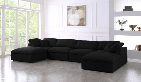 Meridian Furniture Serene Black Cloud Like Comfort Symmetrical 6pc Sectional