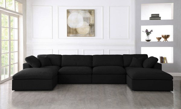 Meridian Furniture Serene Black Cloud Like Comfort Symmetrical 6pc Sectional