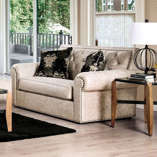 Furniture of America PARSHALL LOVESEAT Nailhead trim & Single Cushion Seat Pillows Included