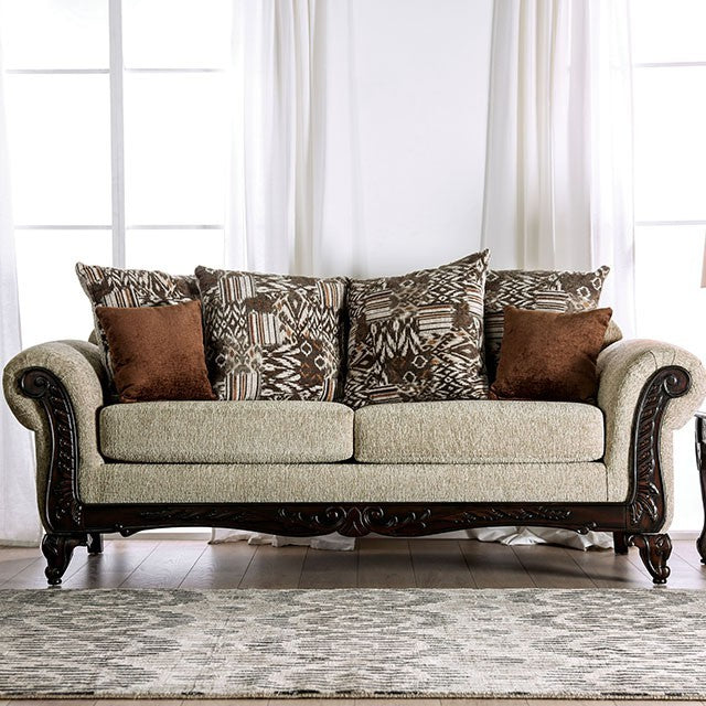 Furniture of America SAOIRSE LOVE SEAT High-DensityFoam Cushions & Loose Back Pillows Queen Anne Feet