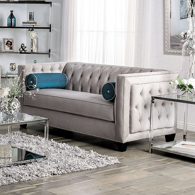 Furniture of America SILVAN LOVE SEAT Button Tufted & Single Cushion Seat Lumbar Pillows Included