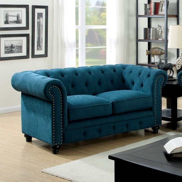 Furniture of America STANFORD LOVE SEAT Chesterfield-Inspired & Rolled Arms Nailhead Trim