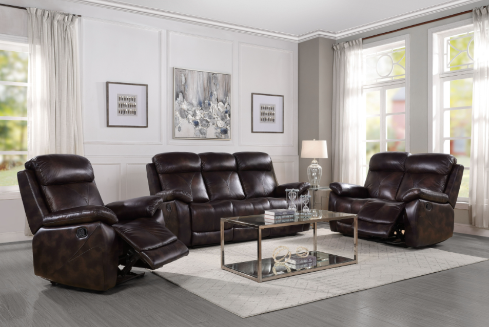 Acme Perfiel Motion Sofa in 2 Tone Dark Brown Top Grain Leather