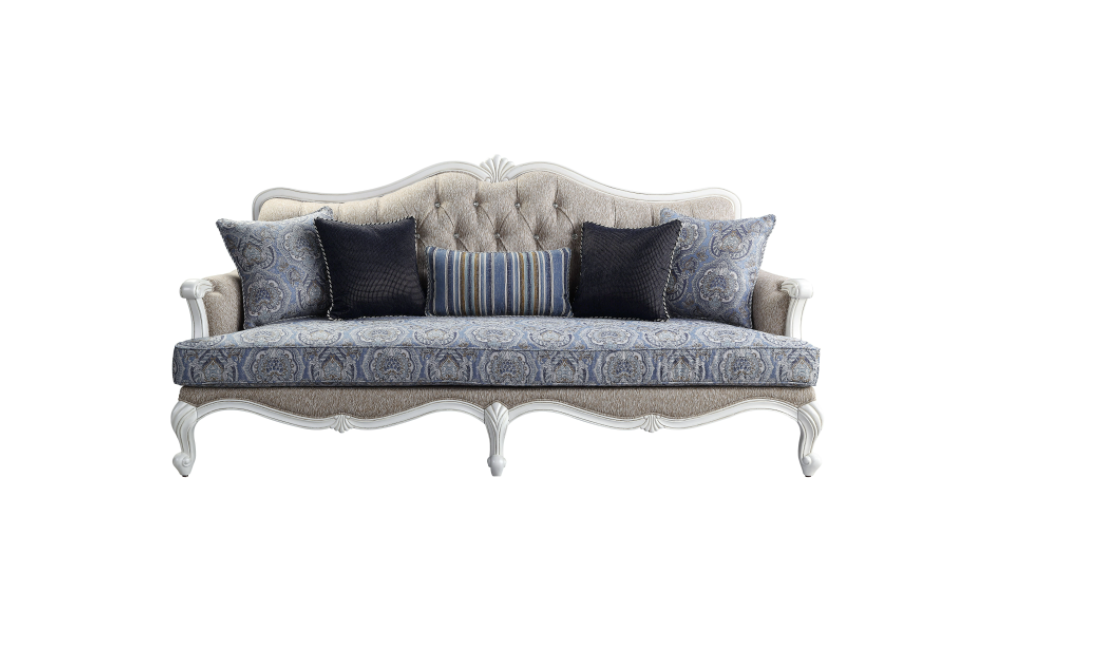 ACME Ciddrenar Sofa W/5 Pillows, in Fabric and White