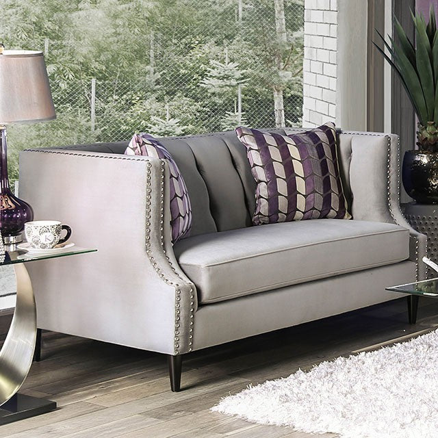 Furniture of America TEGAN LOVE SEAT Nailhead Trim & Tappered Wooden Feet Pillows Included