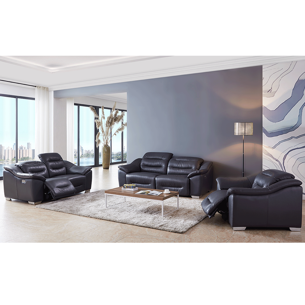 ESF 972 Dark Gray Charcoal Leather Electric Recliner Sofa