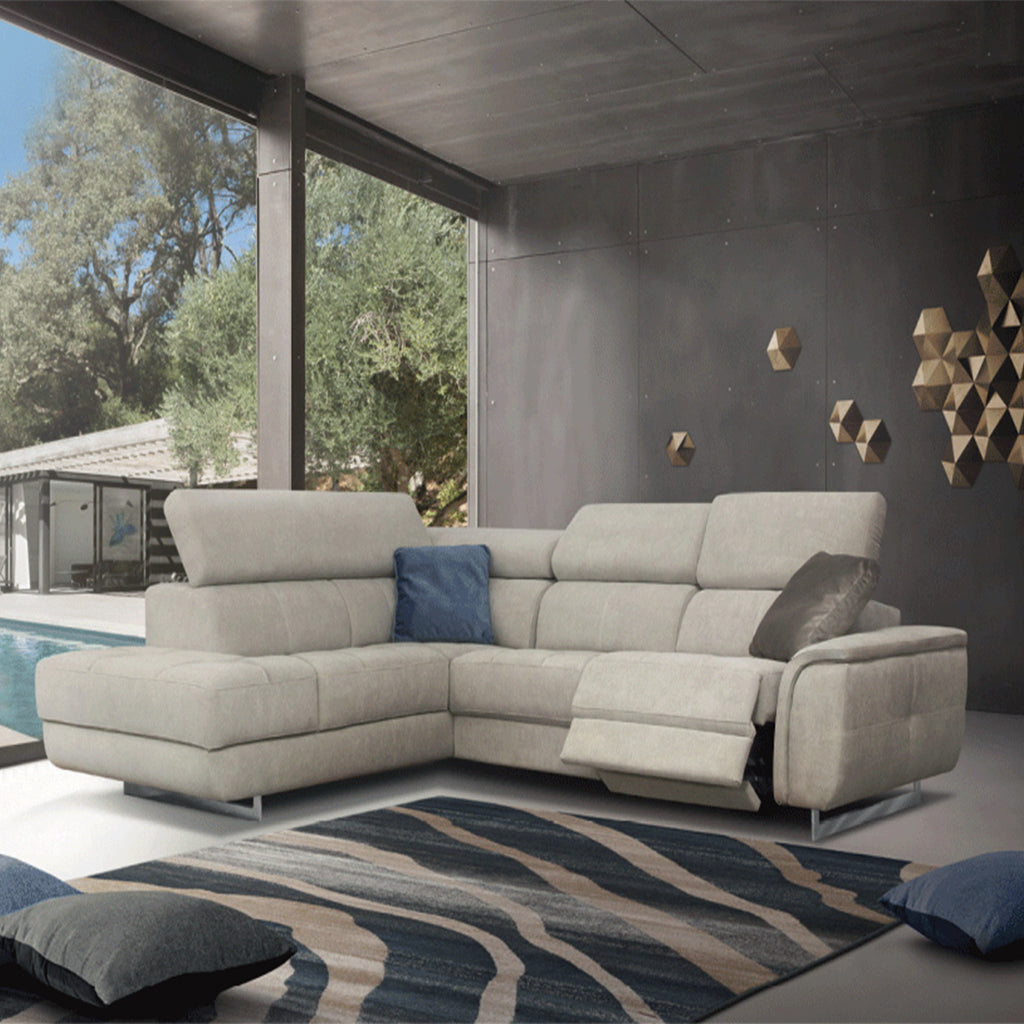 ESF Leno Cream Fabric Sectional Sofa Left w/Electric Recliner