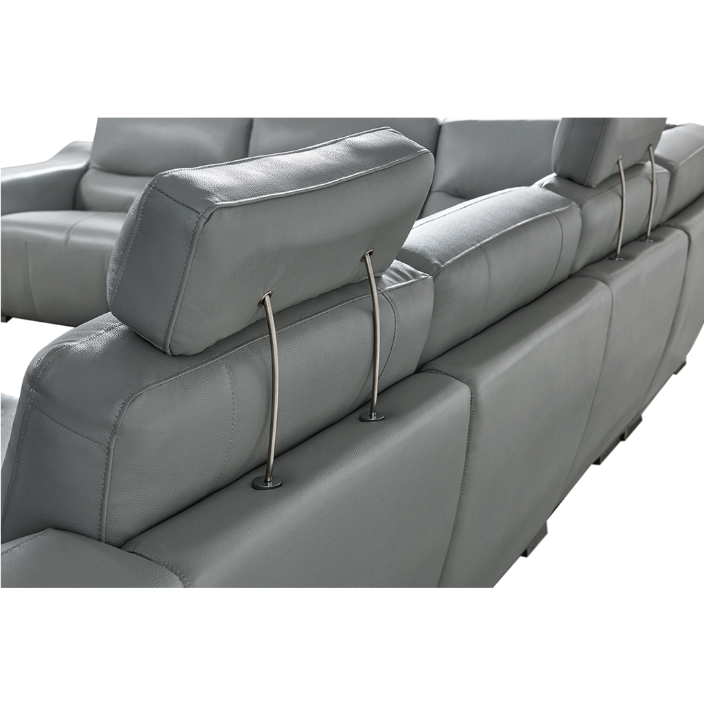ESF 2144 GREY Top-grain Leather Sectional Sofa w/1 recliner