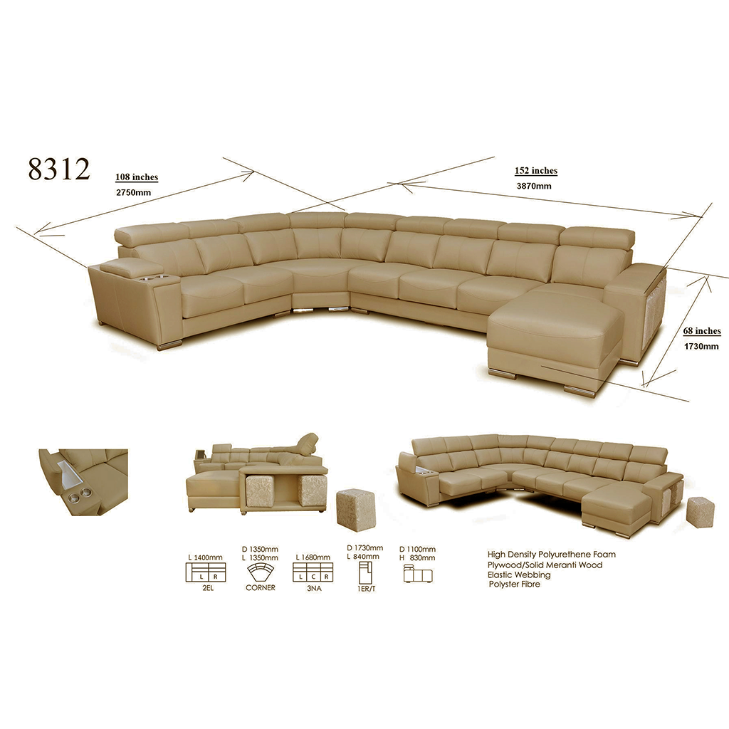 ESF 8312 Sectional with Sliding Seats