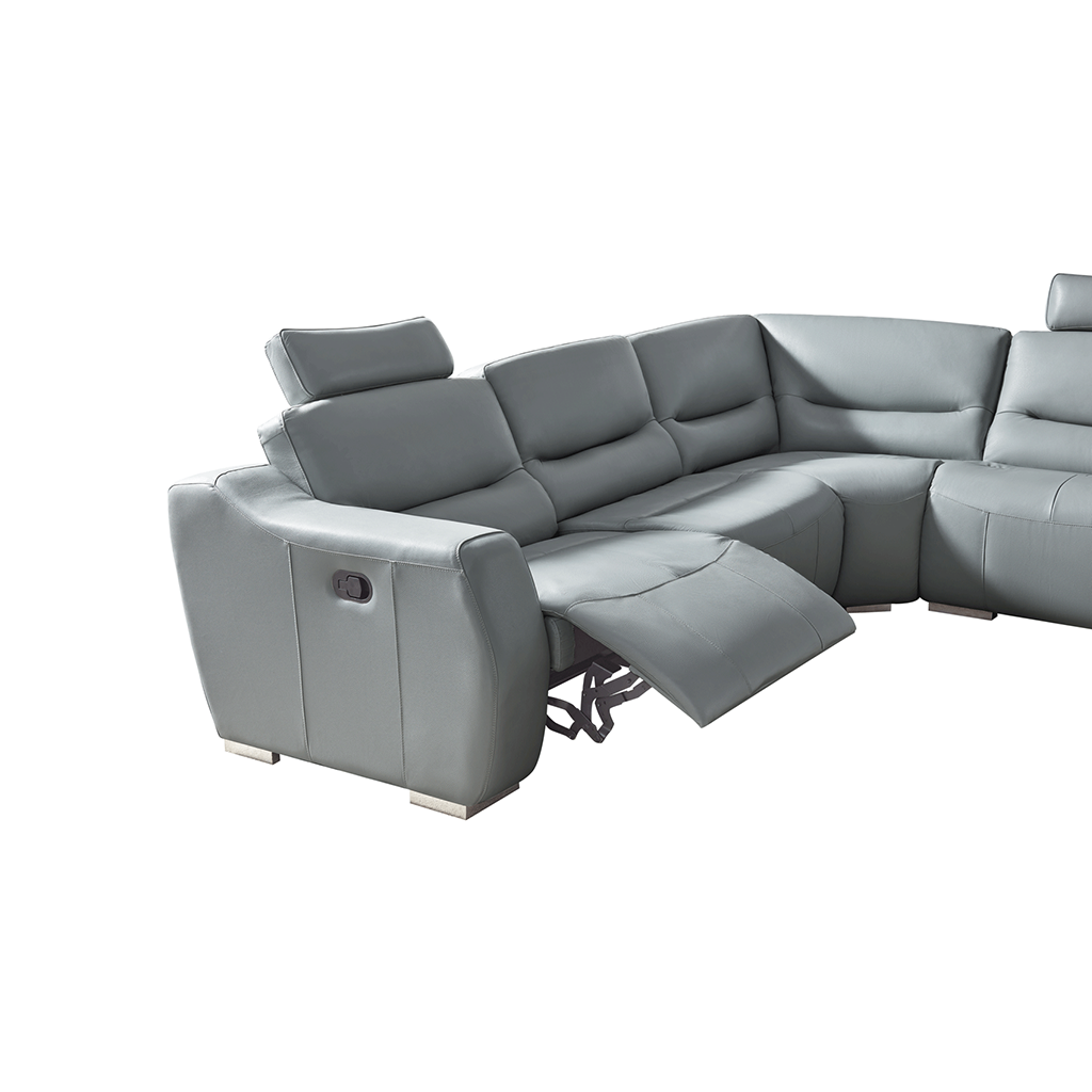 ESF 2144 GREY Top-grain Leather Sectional Sofa w/1 recliner