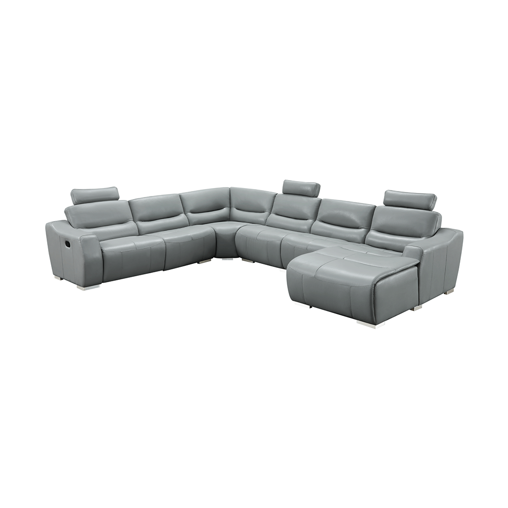 ESF 2144 GREY Top-grain Leather Sectional Sofa w/1 recliner