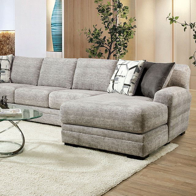 Furniture of America WALTHAMSTOW SECTIONAL  Box Seat Cushions & Tapered Block Legs Pillows Included