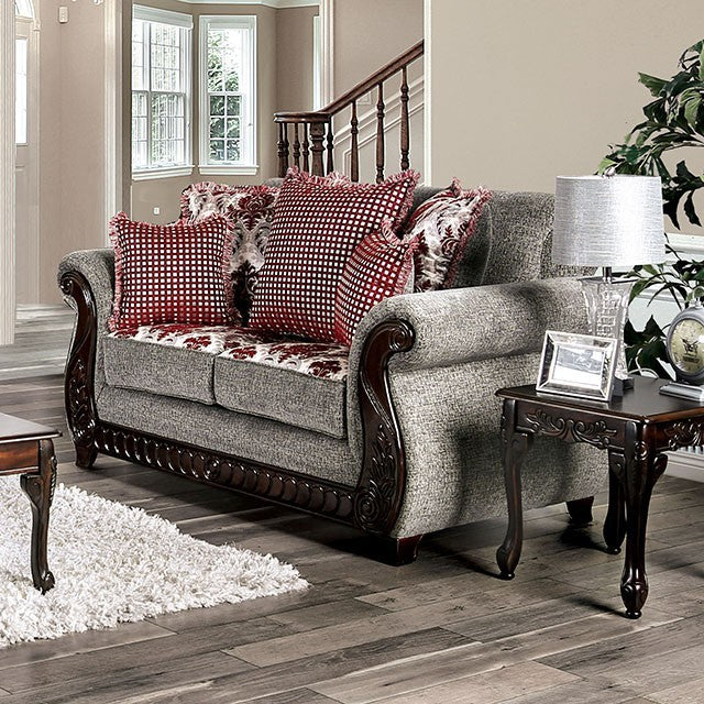 Furniture of AMERICA WHITLAND LOVE SEAT Loose Back Pillows & Bun Feet Pillows Included