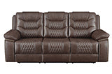 Coaster Flamenco Tufted Upholstered Motion Sofa Brown| Breathable performance leatherette| Width: 89.25 in Depth: 39 in Height: 40.75 in
