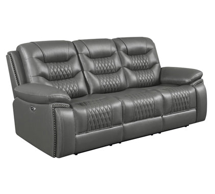 Coaster Flamenco Tufted Upholstered Power Sofa Charcoal|Breathable performance leatherette|Width: 89.25 in Depth: 39 in Height: 40.75 in