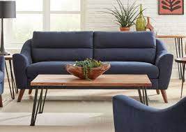 Coaster Gano Sloped Arm Upholstered Sofa Navy Blue| Woven Fabric| Mid-century Modern Style| Width: 83 in Depth: 36.25 in Height: 35 in