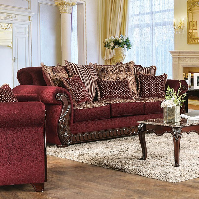 Furniture of America Furniture of America TABITHA SOFA Intricate Wood Trim &  High-Density Foam Cushions Pillows Included