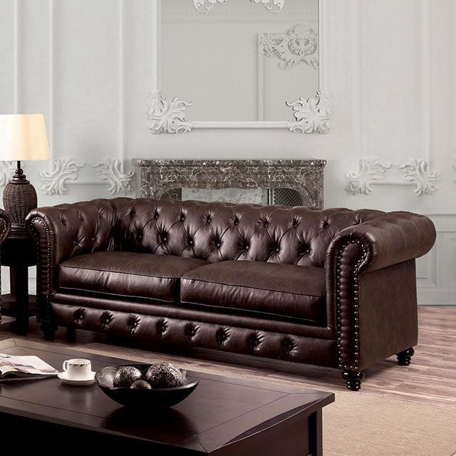 Furniture of America STANFORD SOFA Chesterfield-Inspired, Rolled Arms and Nailhead Trim