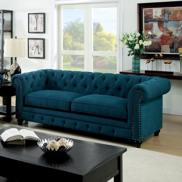 Furniture of America STANFORD SOFA Chesterfield-Inspired, Rolled Arms and Nailhead Trim