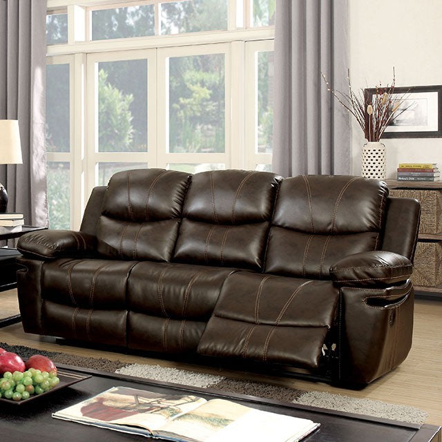 Furniture of America LISTOWEL SOFA  Drop Down Table W, USB Outlet, Recliners & Plush Cushions