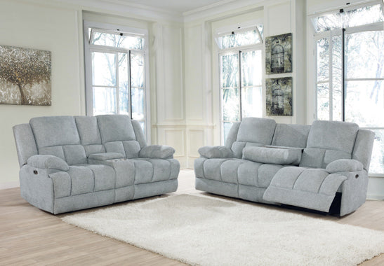 Coaster Waterbury 2-Piece Pillow Top Arm Power Living Room Set Grey |Performance fabric
