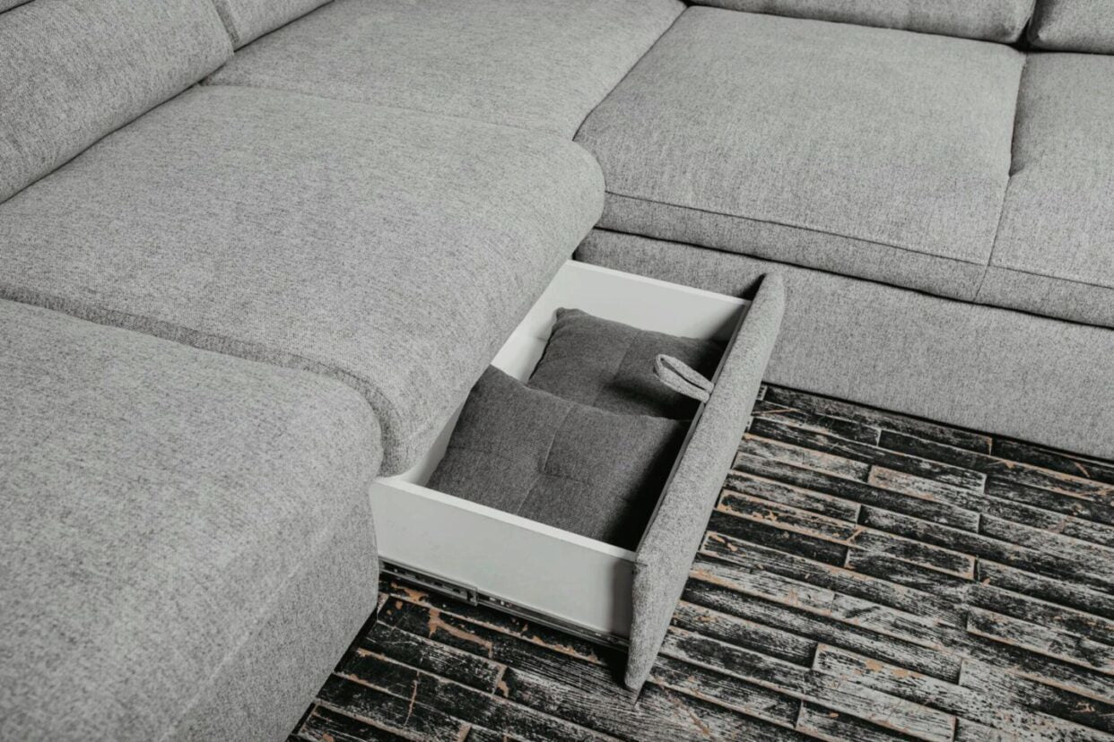 ESF Grey Fabric Oliver Modern Sectional Left w/ Bed & Storage Contemporary