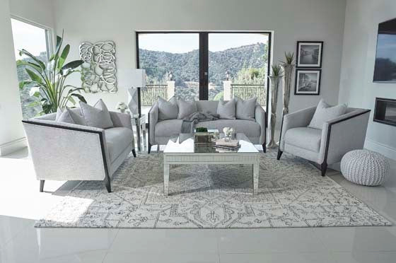 Coaster Whitfield 2-Piece Sloped Arm Living Room Set Dove Grey |Low pile chenille | 4 pillows for sofa, 2 pillows for loveseat Included