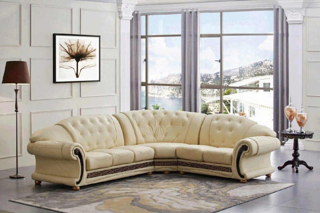 ESF Apolo Ivory Top Grain Italian Leather Sectional RHC