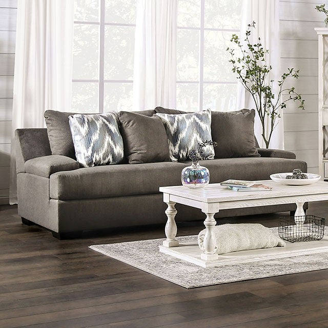 Furniture of America REIGATE SOFA Large Block Wood Feet, Over Stuffed Seats & Overlay Cushion Armrests