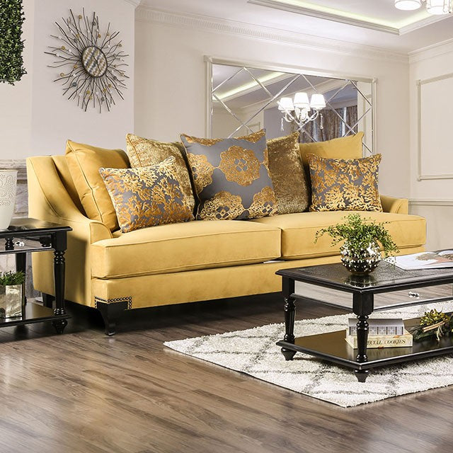 Furniture of America VISCONTTI SOFA T-Cushion Seating, Velvet-like Fabric, Solid Wood and Pillows Included