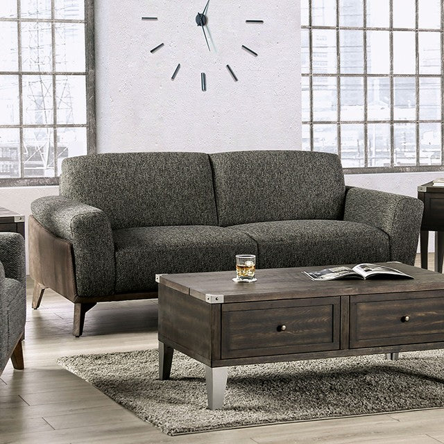 Furniture of America KLOTEN SOFA Two-tone Design, Wide Flared Arms, Fabric, Leatherette & Solid Wood